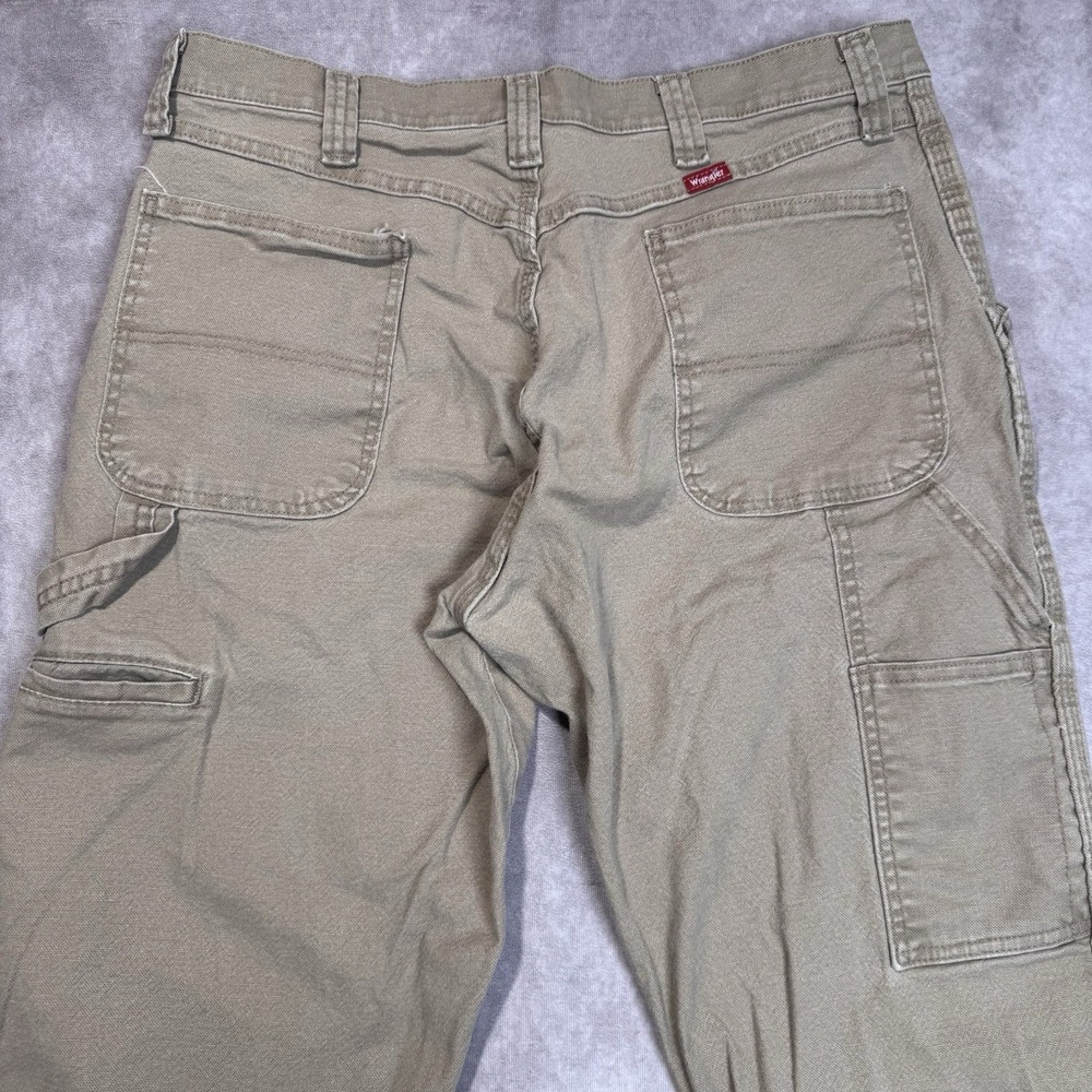 Wrangler Carpenter Pants Mens 44x30 Khaki Tan Canvas Work Wear Stretch